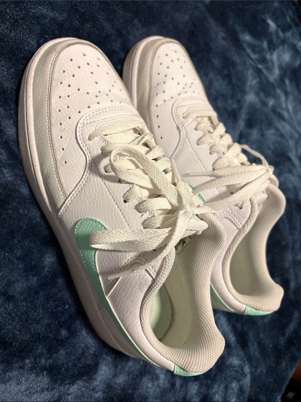 Nike White Sneakers with Mint Green Swoosh